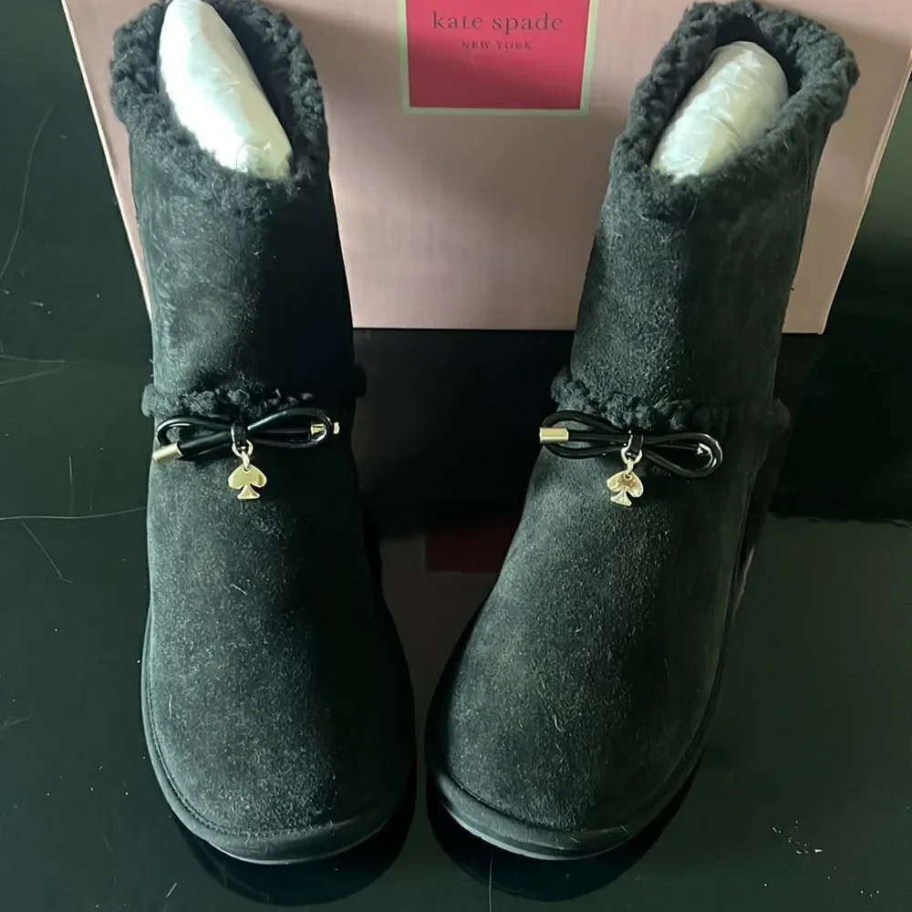 Kate Spade Faux Shearling Suede Boots black